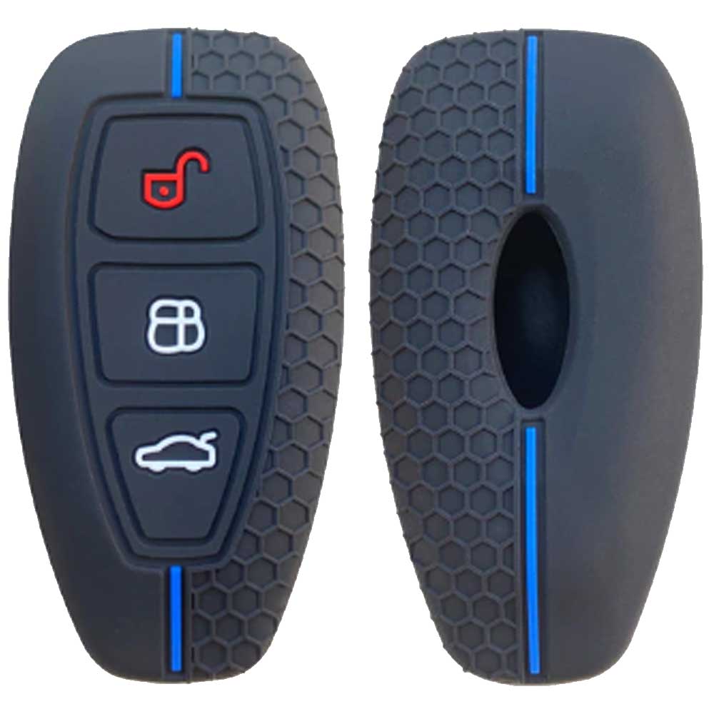 Ford 3 gombos kulcs szilikontok fekete színben, kék díszcsíkkal