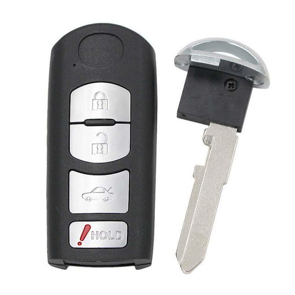 Fekete színű, 4 gombos Mazda kulcsház, kulcs ezüst színű gombokkal, nyers kulcsszárral.