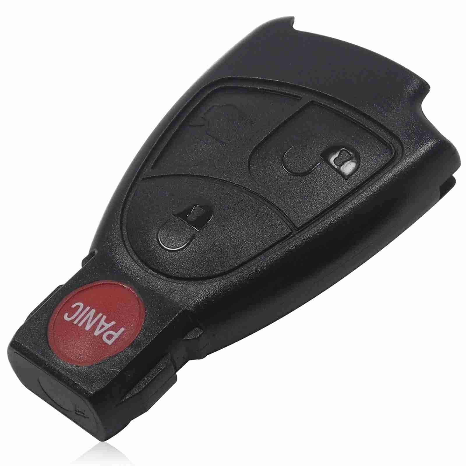 Fekete színű, 3 gombos Mercedes kulcsház piros színű PANIC gombbal.