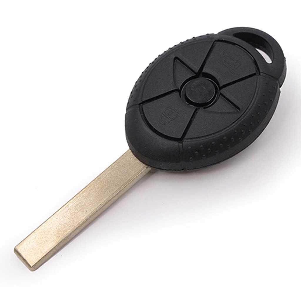 Fekete színű, 3 gombos Mini Cooper kulcsház nyers kulcsszárral.