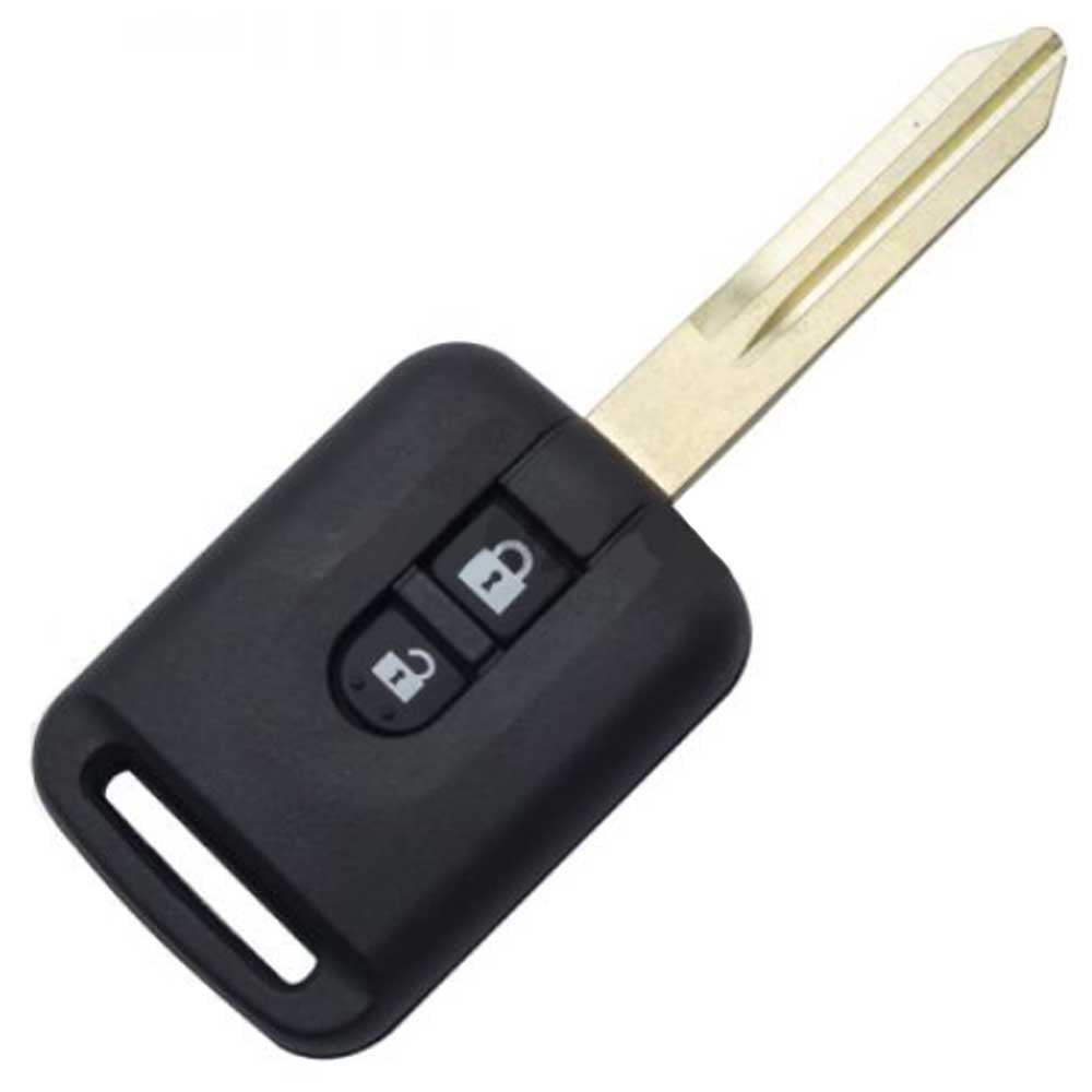 Fekete színű, 2 gombos Nissan kulcs, kulcsház fehér mintával.