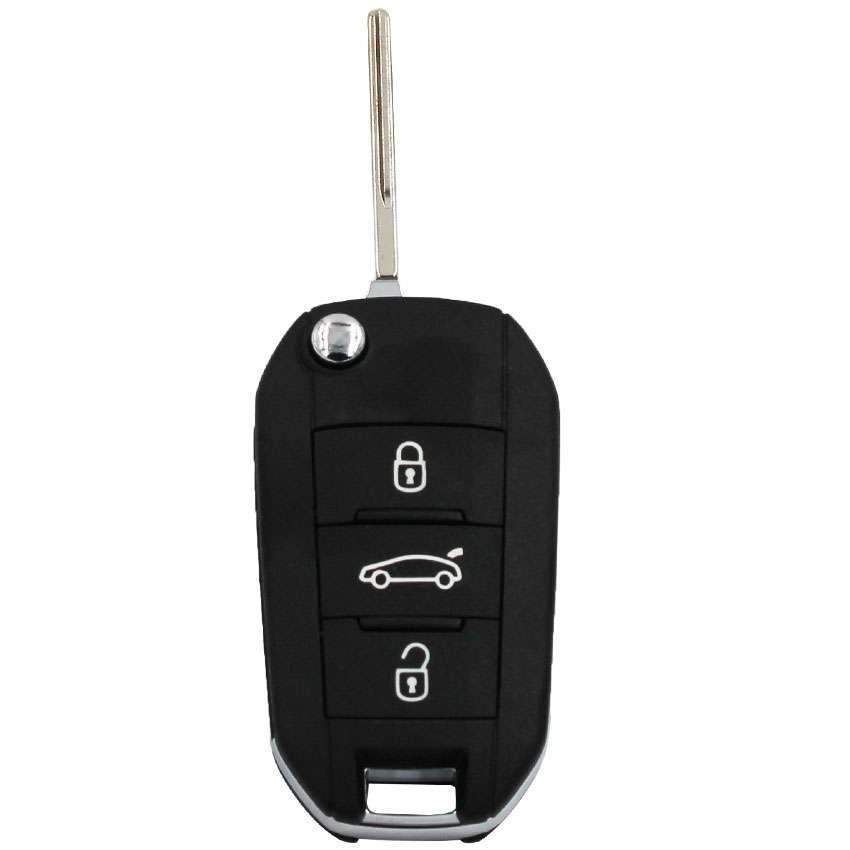 Fekete színű, 3 gombos Peugeot és Citroen kulcs, kulcsház. Fehér mintával