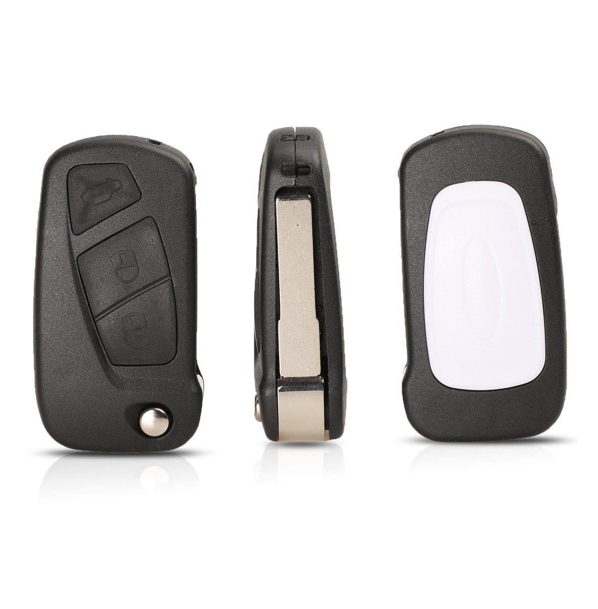 Fekete színű, 2 gombos Peugeot kulcsház, bicskakulcs eleje. oldala és hátulja. SIP22 kulcsszárral.