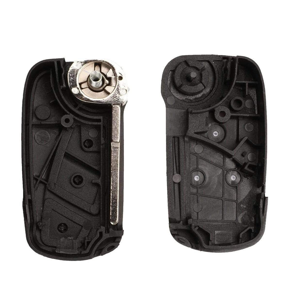Fekete színű, 2 gombos Peugeot kulcsház, bicskakulcs belseje. SIP22 kulcsszárral.
