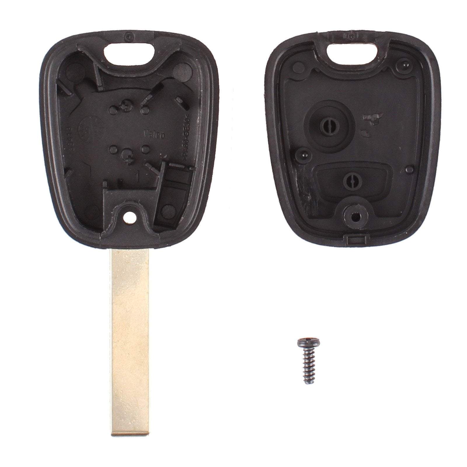Fekete színű, 2 gombos Peugeot kulcs, kulcsház belseje. HU83 kulcsszárral.