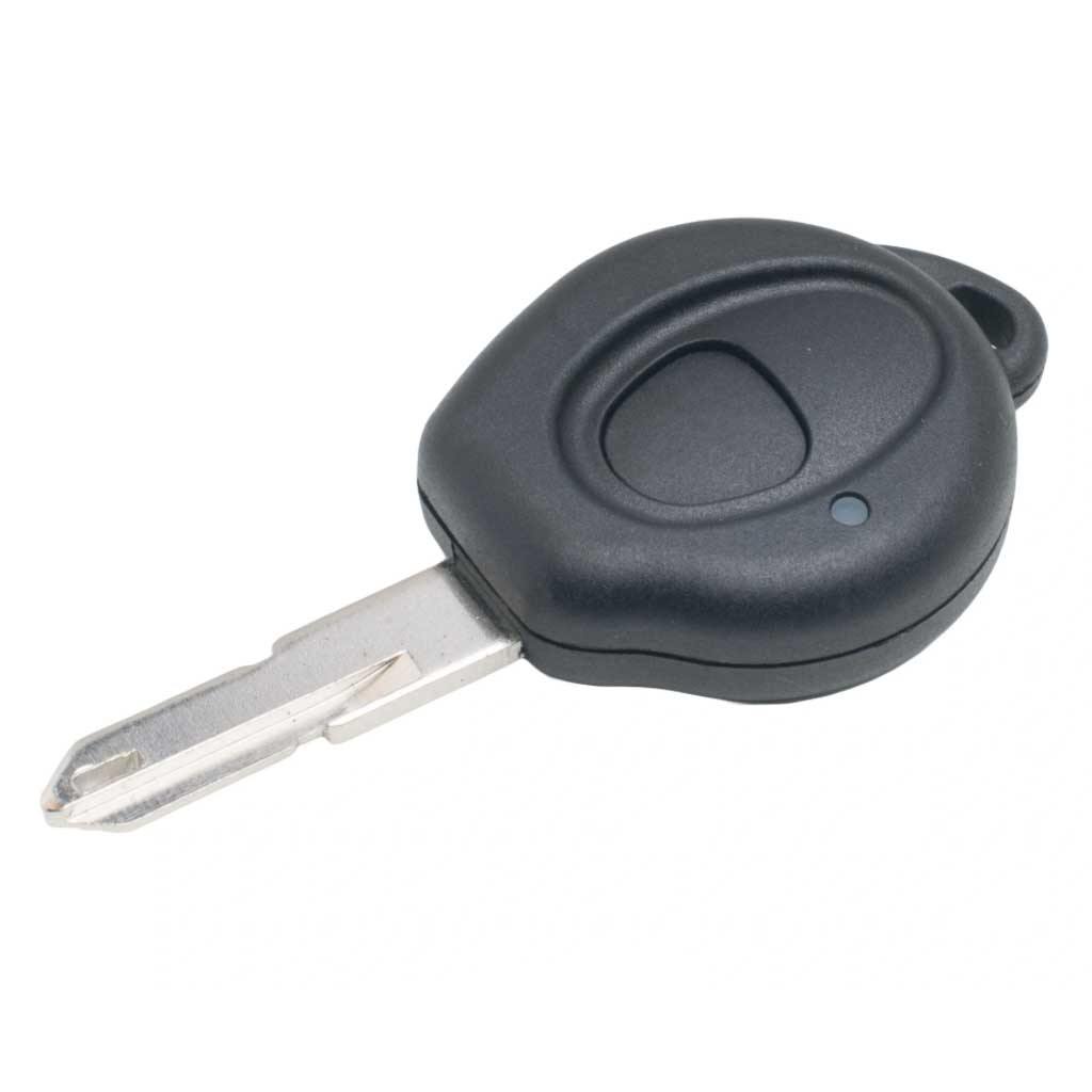 Fekete színű, 1 gombos Peugeot kulcs, kulcsház.