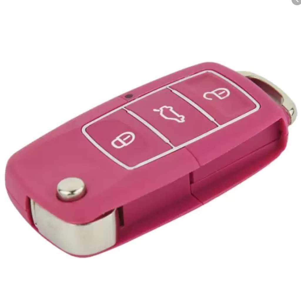 3 gombos, pink színű Skoda bicskakulcs, kulcsház.