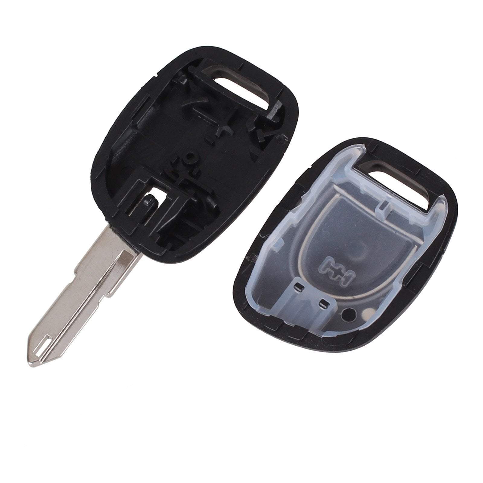 Fekete színű, 1 gombos Renault kulcsház szétszedve, VA3 kulcsszárral.