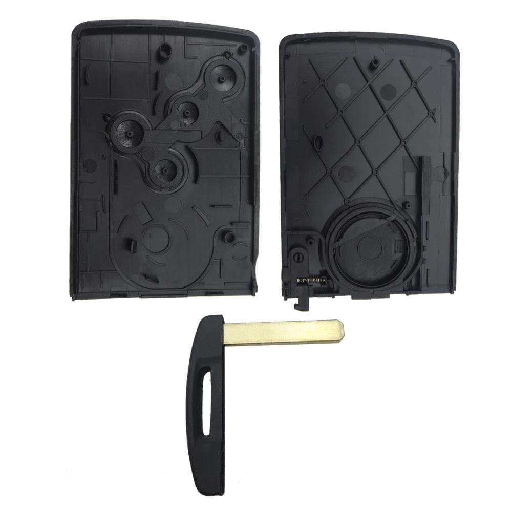 Fekete színű, 4 gombos Renault kulcsház, indítókártya és kulcsszár szétszedve