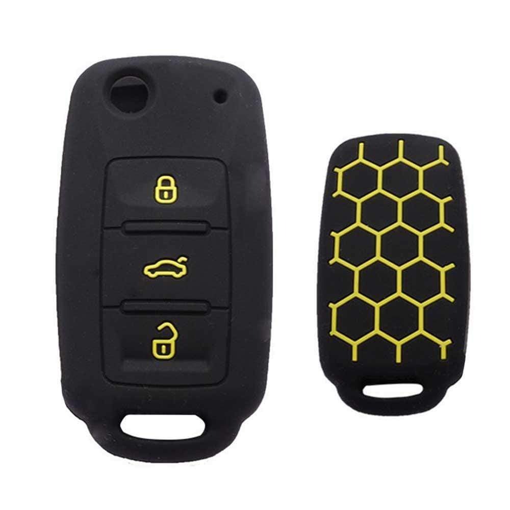 Fekete-sárga színű, 3 gombos VW kulcs szilikon tok.