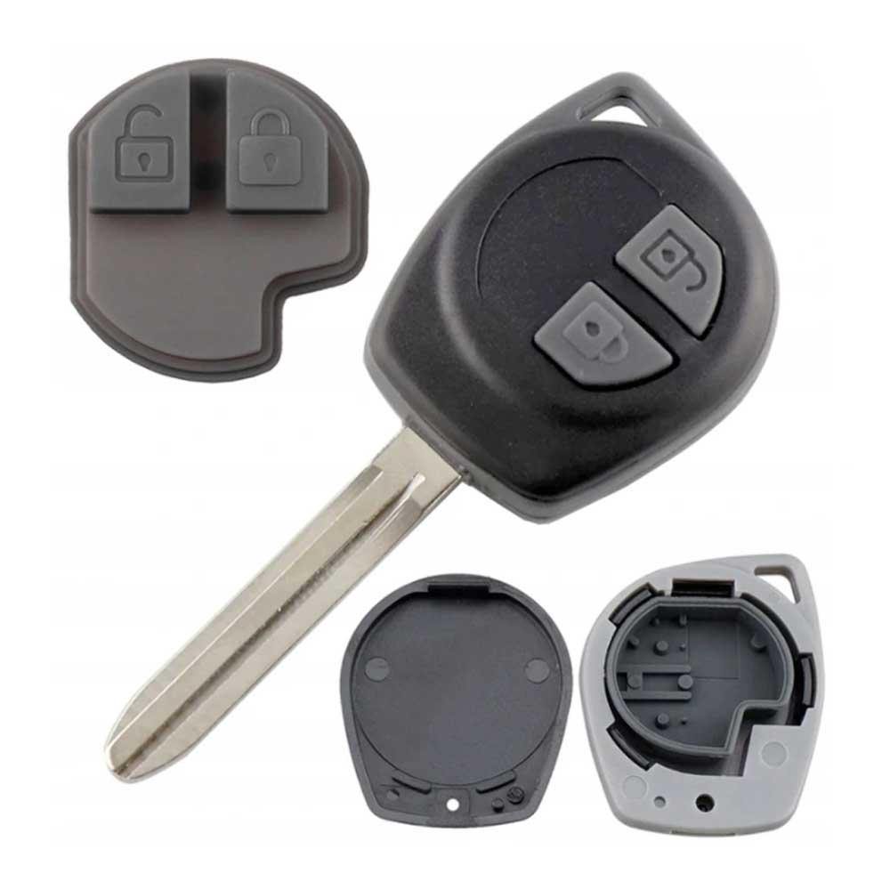 Fekete, szürke színű 2 gombos Suzuki kulcs. Kulcsszárral, gombsorral.