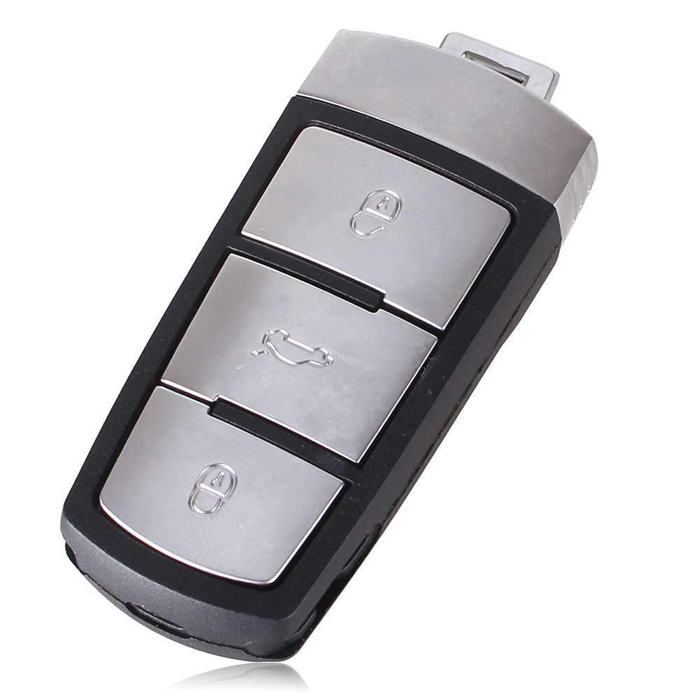 Fekete színű, 3 gombos VW Passat inditókulcs, kulcsház. Ezüst színű gombokkal és kulcsszárral.