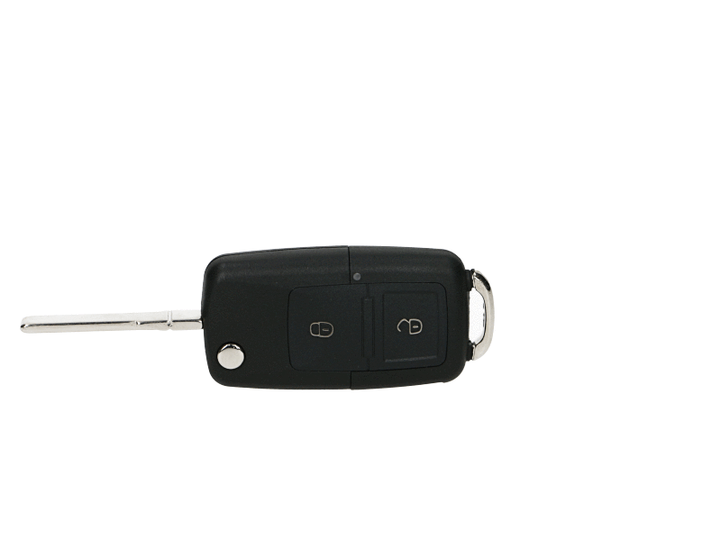 Fekete színű, 3 gombos Skoda bicskakulcs, kulcsház. Fehér mintás gombokkal.