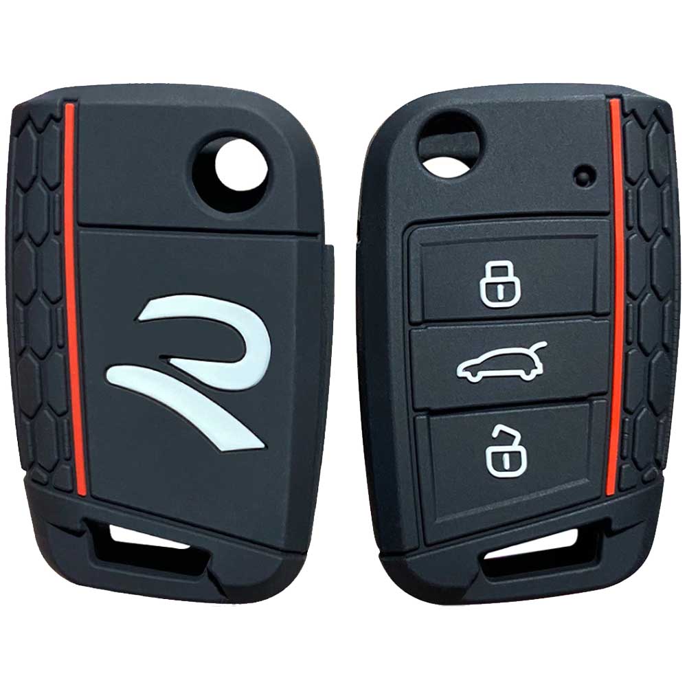 VW 3 gombos kulcs szilikontok fekete színben, "R" mintázattal